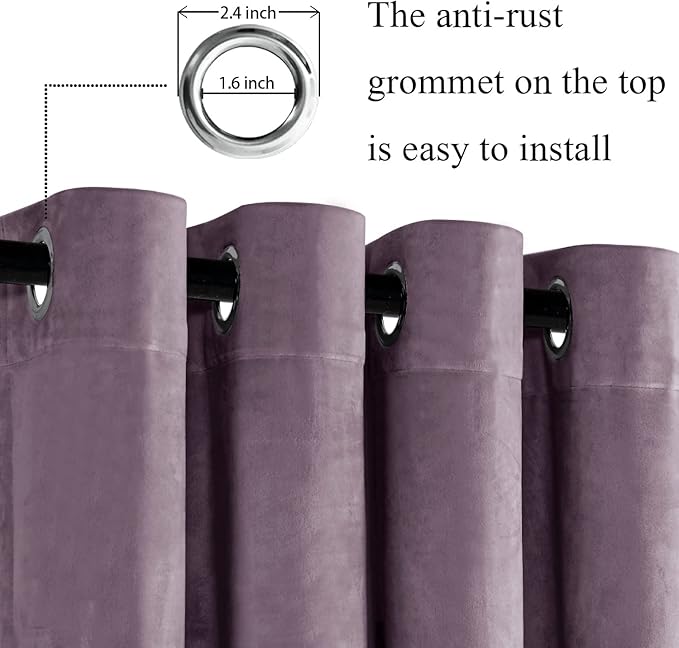 JIUZHEN Lavender Velvet Curtains 72 inches - Image 2
