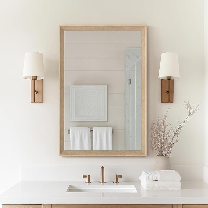 Oak Wood Effect Framed Wall Mirror, 20x30 Rectangle Mirror, Anti-desilvering by Ultrue