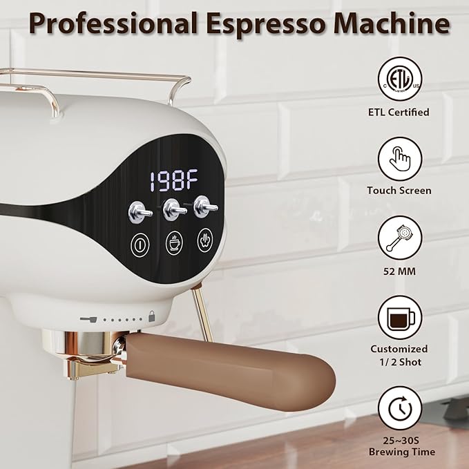 Espresso Machine with Steam Milk Frother Semi Automatic 20 Bar Compact White - Image 3