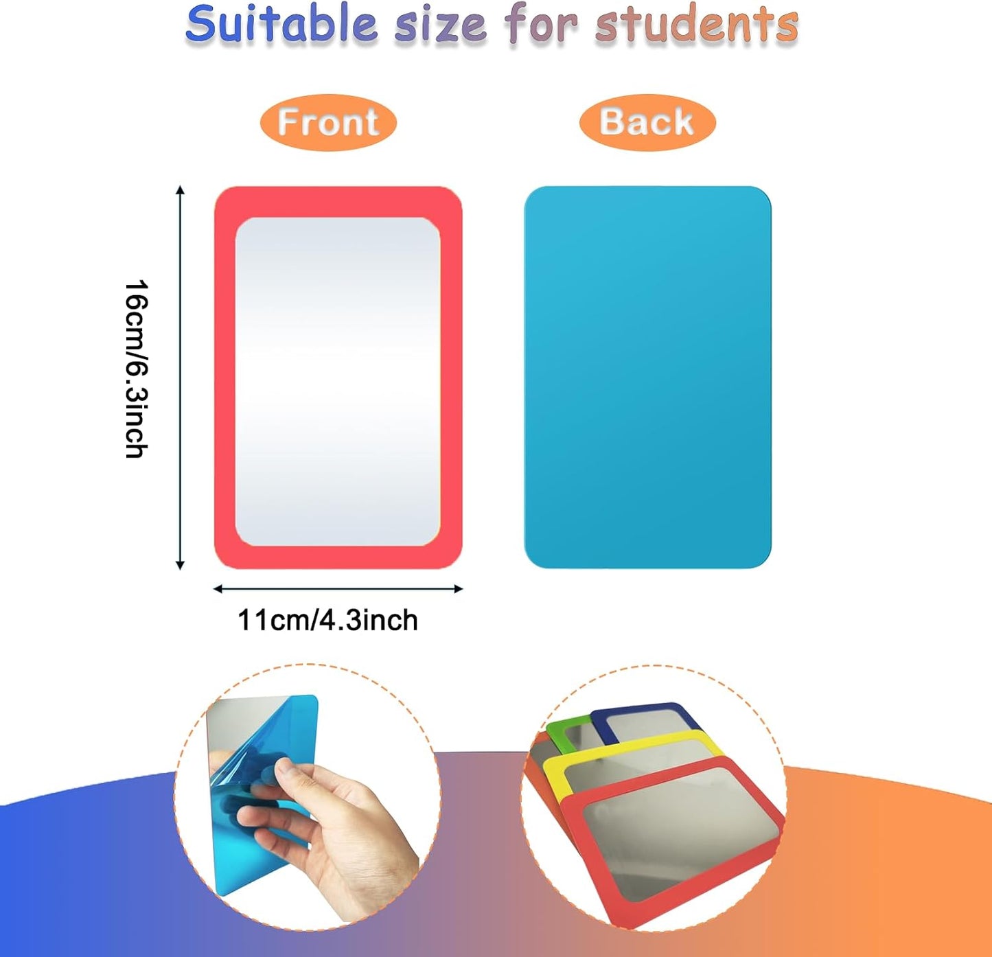 25 Pcs Small Mirrors for Kids Unbreakable Shatter Proof Mirror 6 x 4 Inches Round Corners Square Unbroken Mirrors Plastic Double Sided for Classroom DIY Craft (Bright Colors)