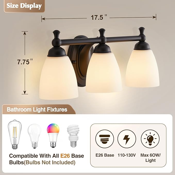 EJIAXIN Vanity Lights for Bathroom, 3-Light Modern Vanity Light Over Mirror - Image 5