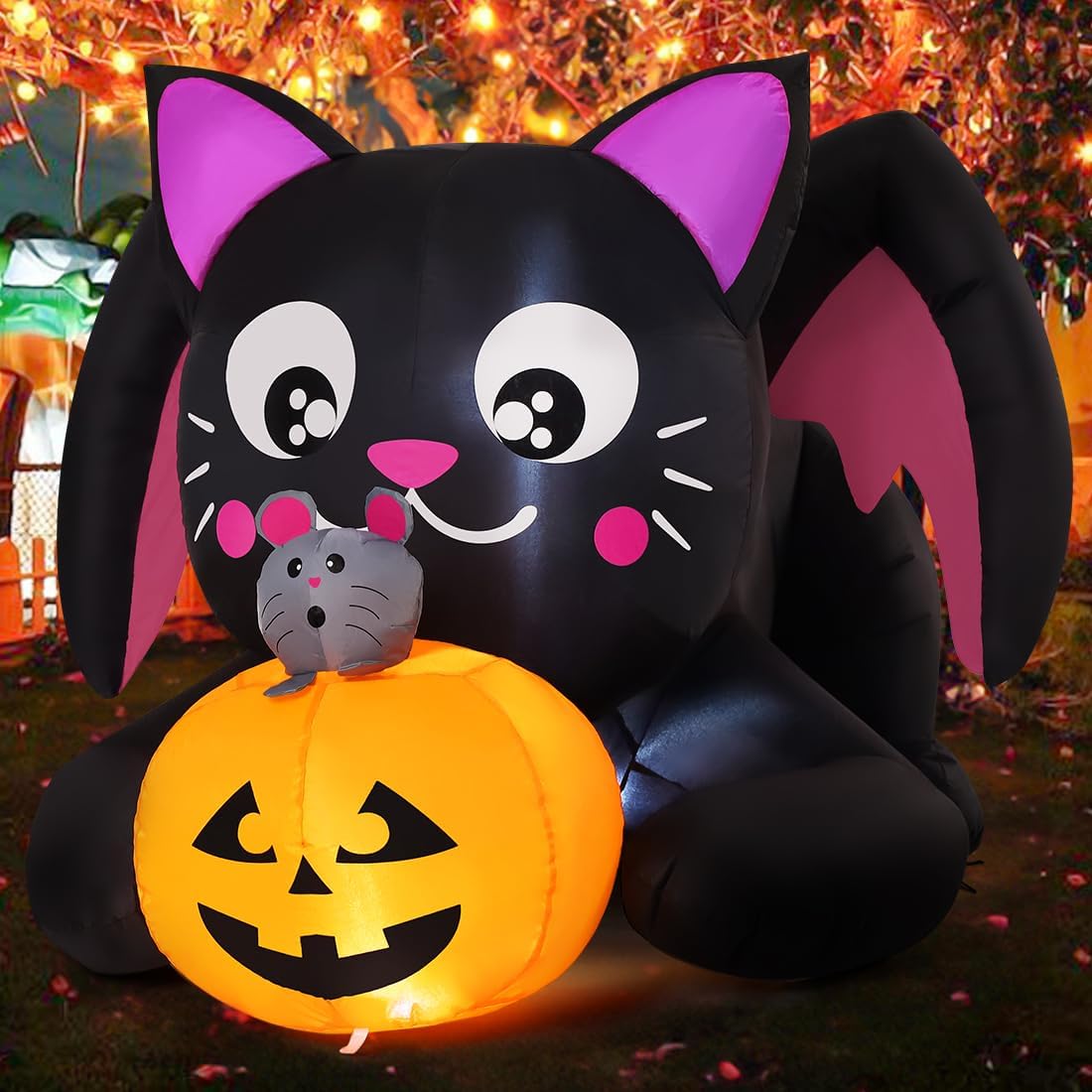 COMIN 5 FT Halloween Inflatables Cat with Pumpkin Outdoor Decorations