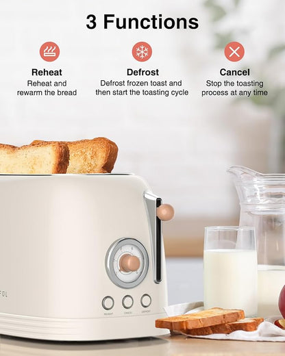 CROWNFUL 2-Slice Toaster, Extra Wide Slots Toaster, Retro Stainless Steel - Image 3