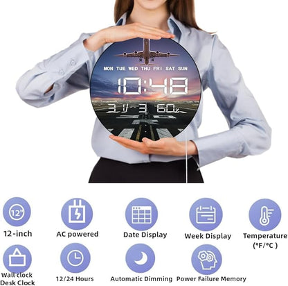 Timethink 12'' Airplane Digital Wall Clock Large Display, Aviation Electric - Image 9