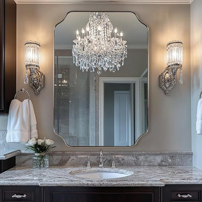 ANDY STAR Scalloped Bathroom Mirror, 24x32’’ Brushed Nickel Rectangle Mirror - Image 7