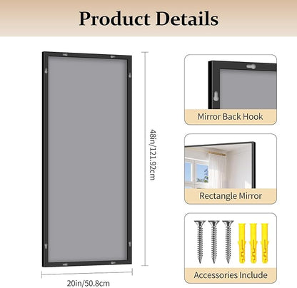 Black Bathroom Mirror for Wall, 20x48 Inch Rectangle Mirror - Image 5