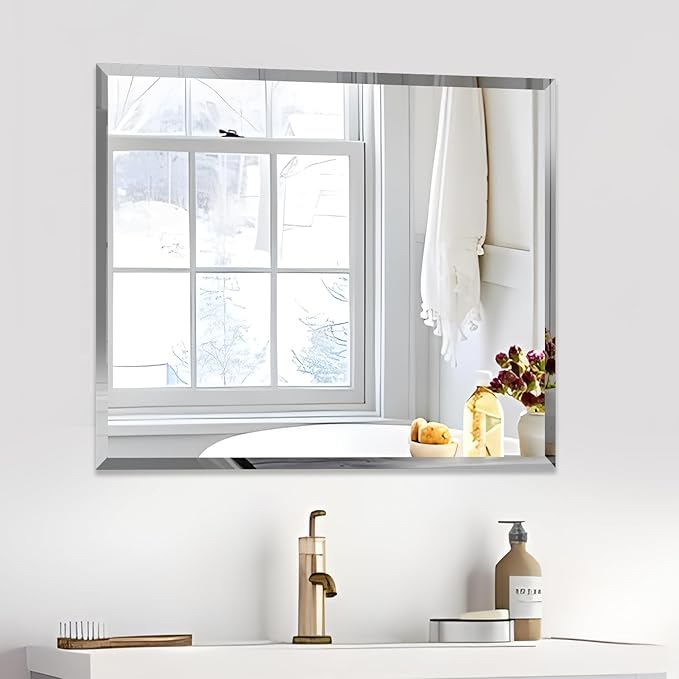 30x36 Inch Bathroom Mirror Frameless Beveled Edge Rectangle Wall Mirror - Image 3