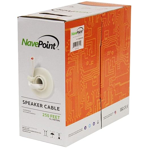 NavePoint 250ft in Wall Audio Speaker Cable Wire CL2 12/2 AWG Gauge 2 Conductor by NavePoint