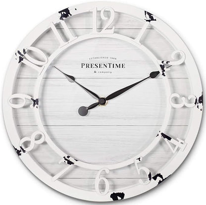 Presentime & Co 10" Farmhouse Series Wall Clock, Shiplap Style, Raised 3D by Presentime