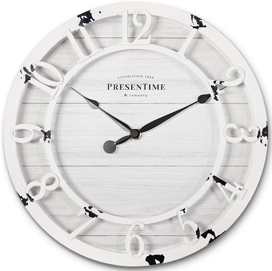 Presentime & Co 10" Farmhouse Series Wall Clock, Shiplap Style, Raised 3D by Presentime