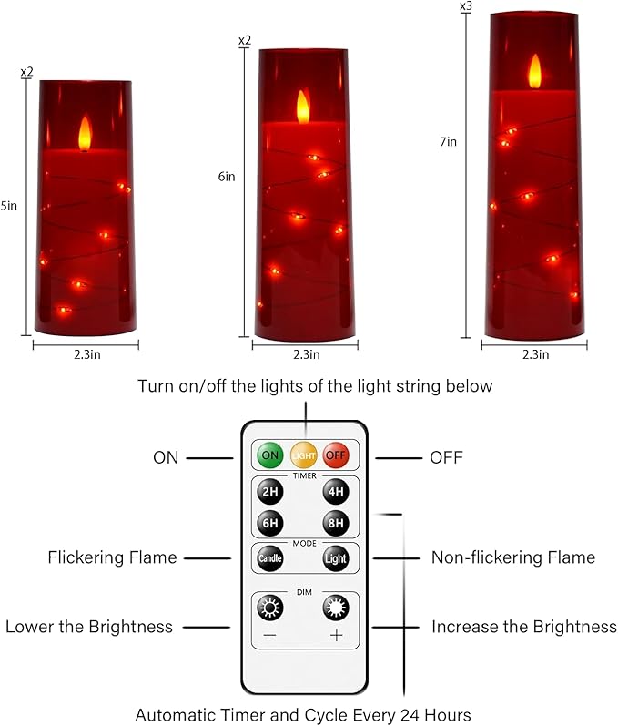 Flameless Candles with Embedded Star String, Battery Operated LED Pillar - Image 5