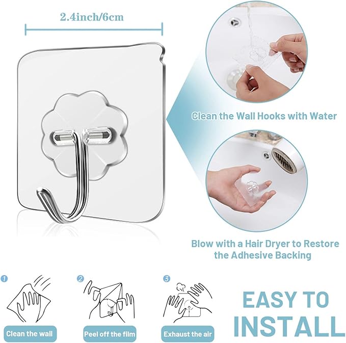 Wall Hooks - 33 lbs Max, Transparent, Waterproof & Oilproof - Heavy Duty - Image 5