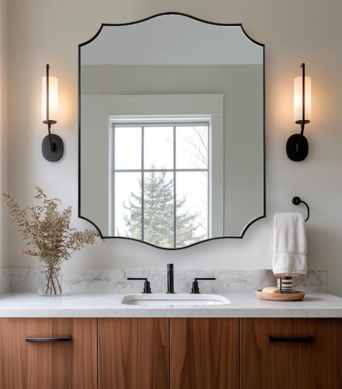 ANDY STAR Bathroom Mirror, 28x36 Inch Matte Black Vanity Mirror, Unique by ANDYSTAR