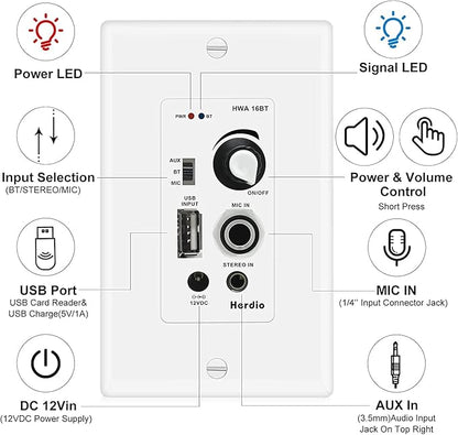Herdio Bluetooth Wall Amplifier 4 Channels Volume Control Wall Plate - Image 4