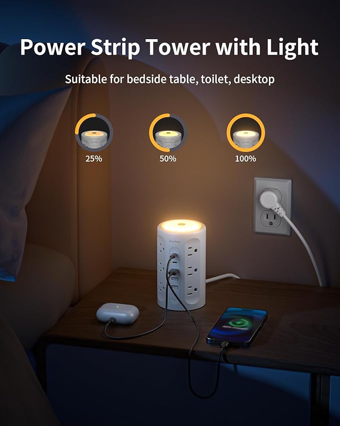 AnnTane Power Strip Tower with Night Light, 15W Surge Protector Power Strip - Image 5