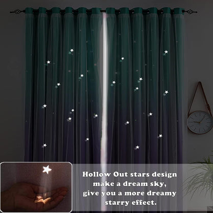 Kids Curtains for Girls Bedroom Princess Curtains for Daughter Room 96 Inches Long Star Curtains with Tieback & 3 Bowties(Purple Teal,W52*L96),1 Panel
