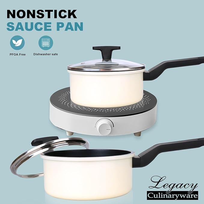 Nonstick Sauce Pan with Lid, 1.5Qt & 2Qt Set, PFOA Free, Kitchen Pots Induction - Image 2