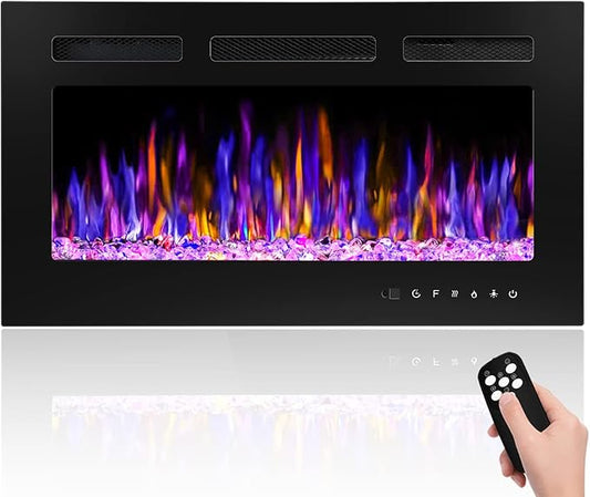 30" Electric Fireplace Wall Mounted and Recessed by BETELNUT