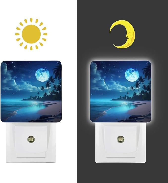 YKJAHSD Moon Beach Night Light, Plug into Wall Decor Nightlights - Image 7
