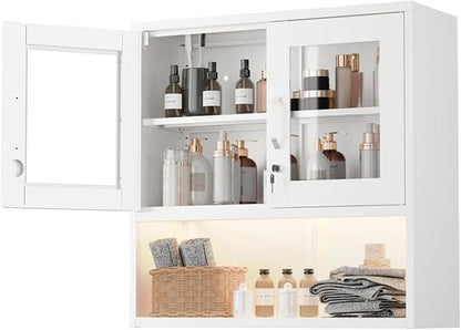 VINGLI Metal Wall Cabinet with Locking Glass Doors & Magnetic LED Sensor Light by VINGLI