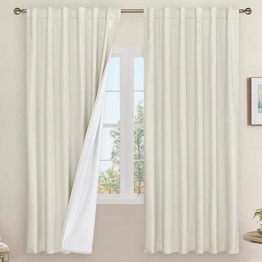 LAMIT Ivory 100% Blackout Linen Curtains, 72 Inch Linen Textured Living Room by LAMIT
