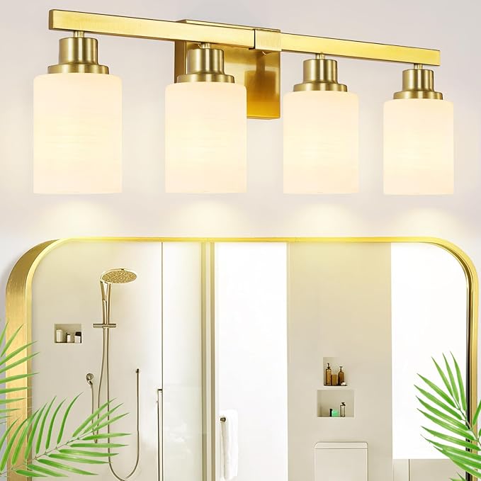 DIKAIDA 4-Light Gold Vanity Light, Modern Gold Bathroom Light Fixtures Over - Image 8