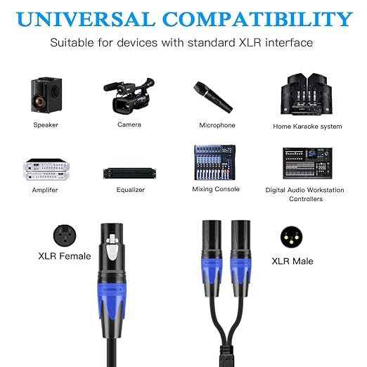 Seefeful XLR Splitter Cable, 1 Female to 2 Male Patch Y Cable Balanced - Image 6