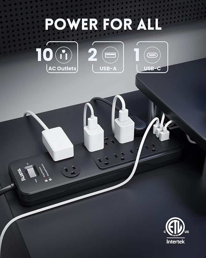 Surge Protector Power Strip 10FT, PLUGTUL Surge Protector - Image 2