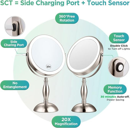 20x Magnifying Mirror with Light, 5000mAh Lighted Makeup Mirror with 3 Color - Image 3