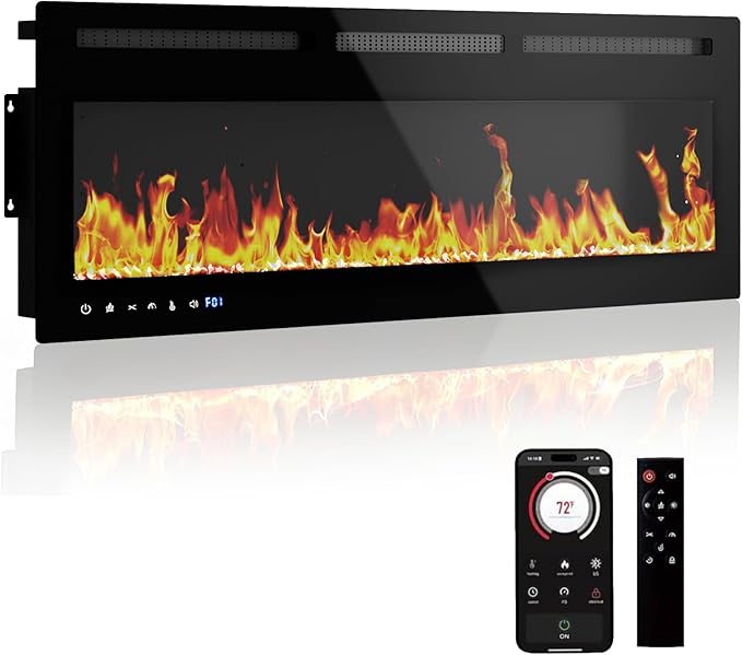 50" Smart Electric Fireplace Wall Mount, 1500w Heater by Unknown