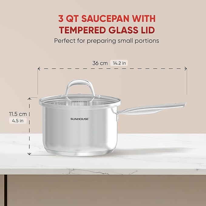 SUNHOUSE – 3 Quarts Stainless Steel Sauce Pan - Image 2