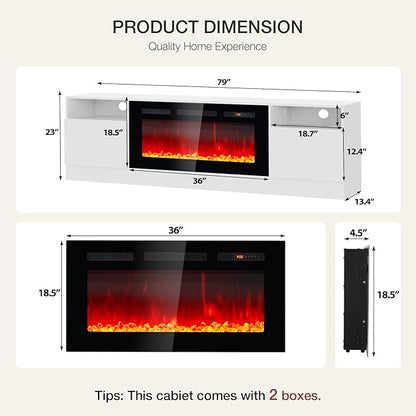 YISUFO 80” TV Stand with 36” Electric Fireplace, Large Modern Media - Image 4