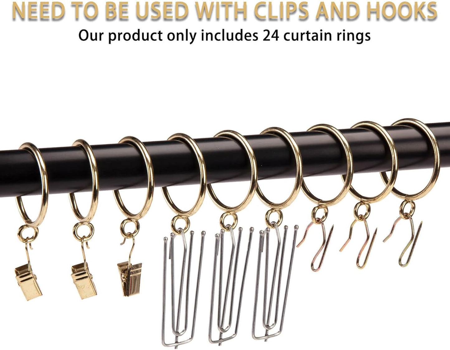 Curtain Rings with Eyelet for Curtain Rods 1 Inch Inner Diameter Metal Drapery Eyelet Curtain Rings Gold 24 Pcs Exselens