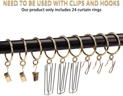 Curtain Rings with Eyelet for Curtain Rods 1 Inch Inner Diameter Metal Drapery Eyelet Curtain Rings Gold 24 Pcs Exselens