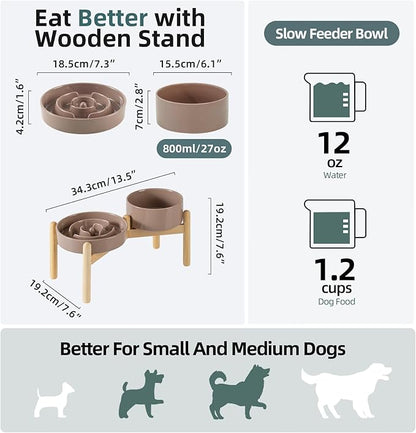Ceramic 1.2 Cup Raised Slow Feeder Dog Bowl Set, Elevated 6.1inch Bowl and - Image 2