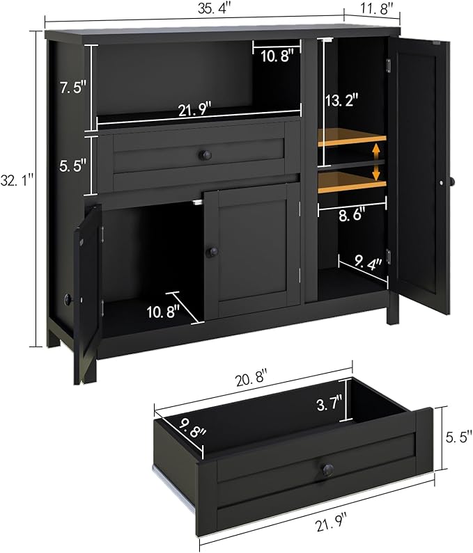 Storage Cabinet with Doors and Drawers, Kitchen Storage Cabinets，with Drawer - Image 3