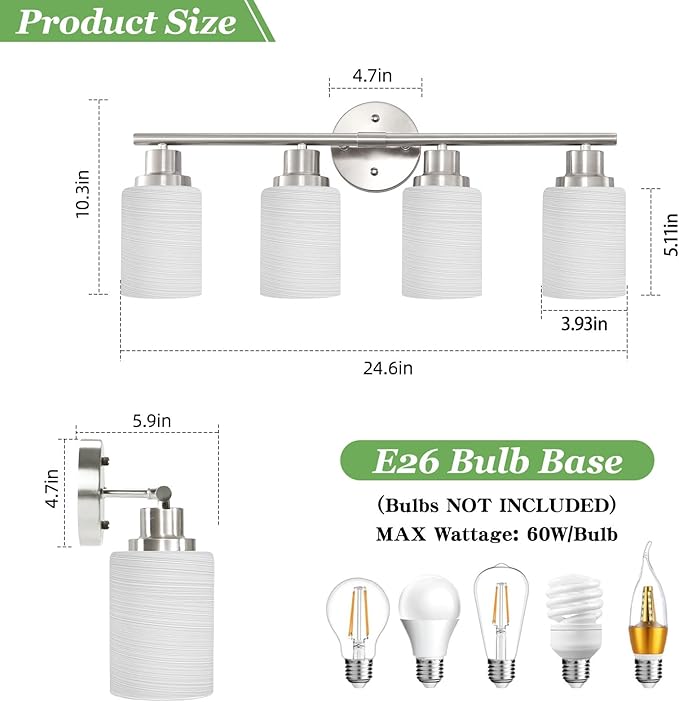 Guliaofo 4-Light Brushed Nickel Vanity Lights - Image 2