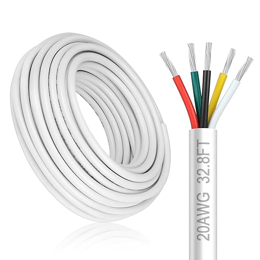 20 Gauge 5 Conductor Electrical Wire, 32.8FT White Stranded Low Voltage 20/5 by DEKIEVALE
