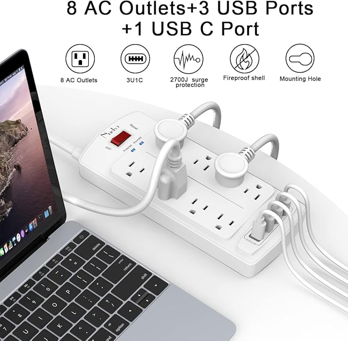 6FT Surge Protector Power Strip, Nuetsa Extension Cord - Image 2