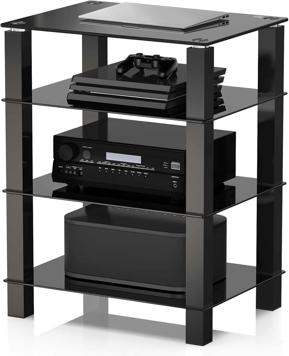 fitueyes 4-tier media stand audio with tempered glass, main product view