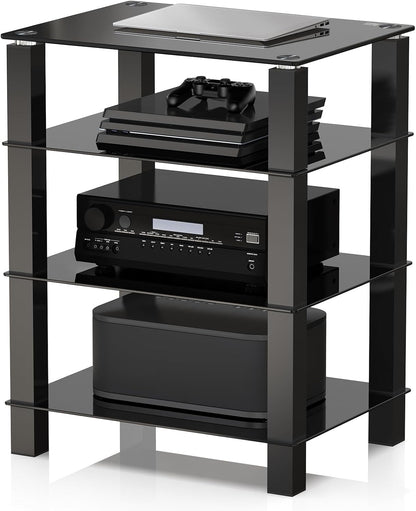 fitueyes 4-tier media stand audio with tempered glass, main product view