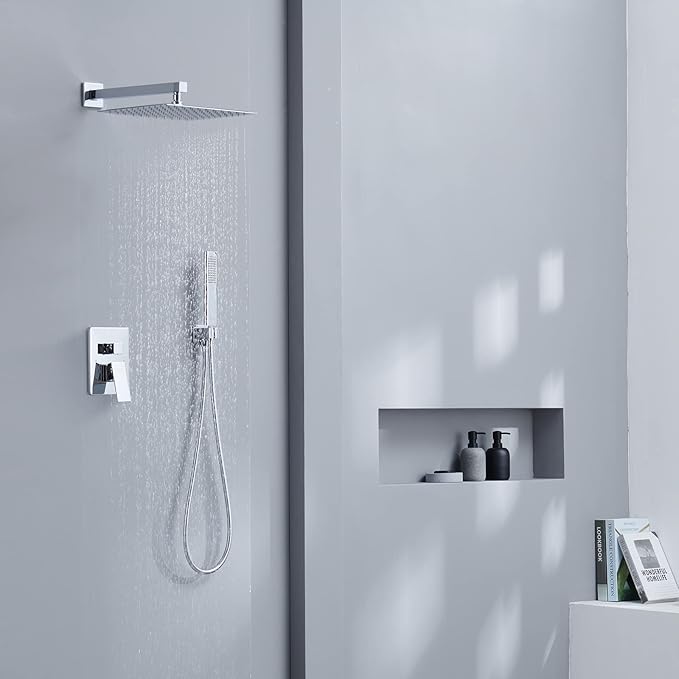 Iriber Chrome Shower System 10 Inch High Pressure Rainfall Shower Head and - Image 9
