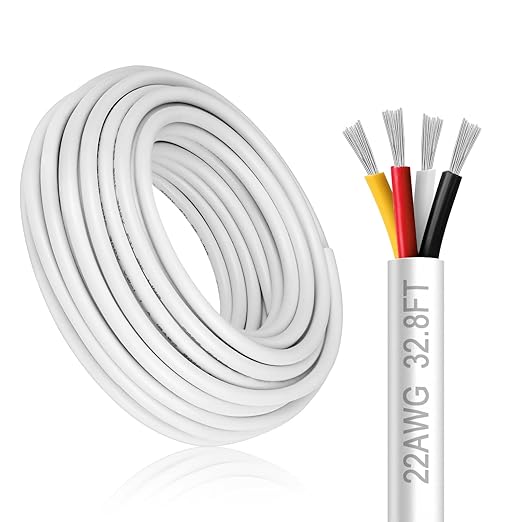 22 Gauge 4 Conductor Electrical Wire, 32.8FT White Stranded Low Voltage 22/4 by DEKIEVALE