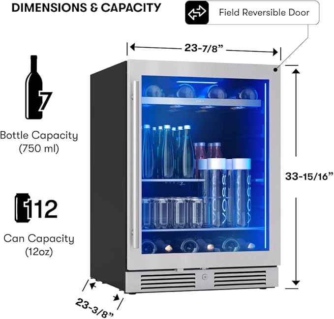 Zephyr Presrv 24 Inch Beverage and Wine Fridge Single Zone Under Counter - Image 3