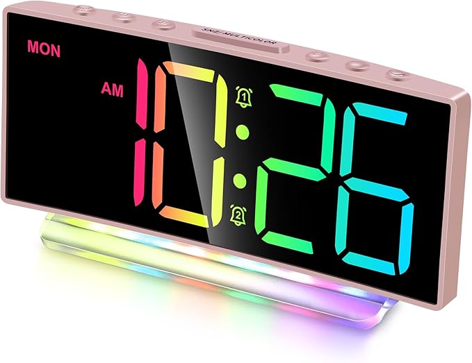 Cadmos Modern Curved Cute Digital Alarm Clock, Colorful Led Display, Adjustable by Cadmos