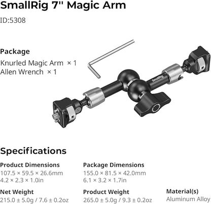 SMALLRIG 7'' Magic Arm with 1/4"-20 Screws & Spring-Loaded Pins, 1.5kg Load - Image 7