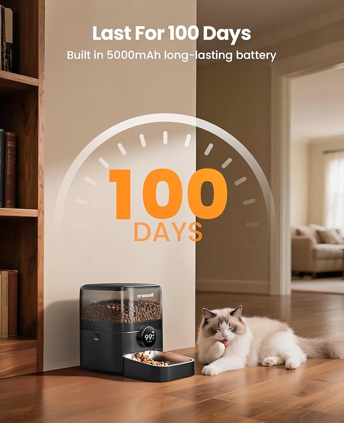 oneisall Cordless WiFi Automatic Cat Feeder, Tasty S2 Pro Rechargeable 100-Day - Image 4
