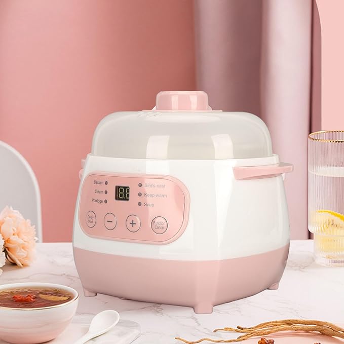 Stew Pot Cooker, Electric Ceramic Slow Cooker 1L 200W, Anti Dry Burn Rice Soup - Image 2