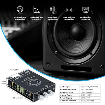 Hosyond ZK-1602T 2.0 Channel Bluetooth 5.0 Amplifier Board 160W+160W Stereo - Image 3