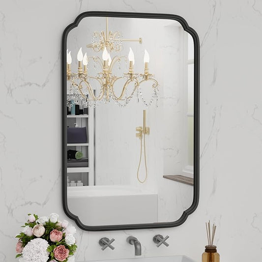 Black Bathroom Vanity Mirrors for Over Sink 24" x 36" Modern Rounded Corner by FerytangeHome